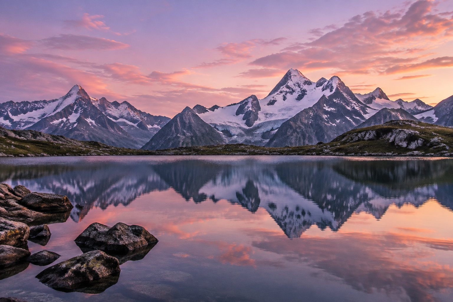 Mountain lake at dusk